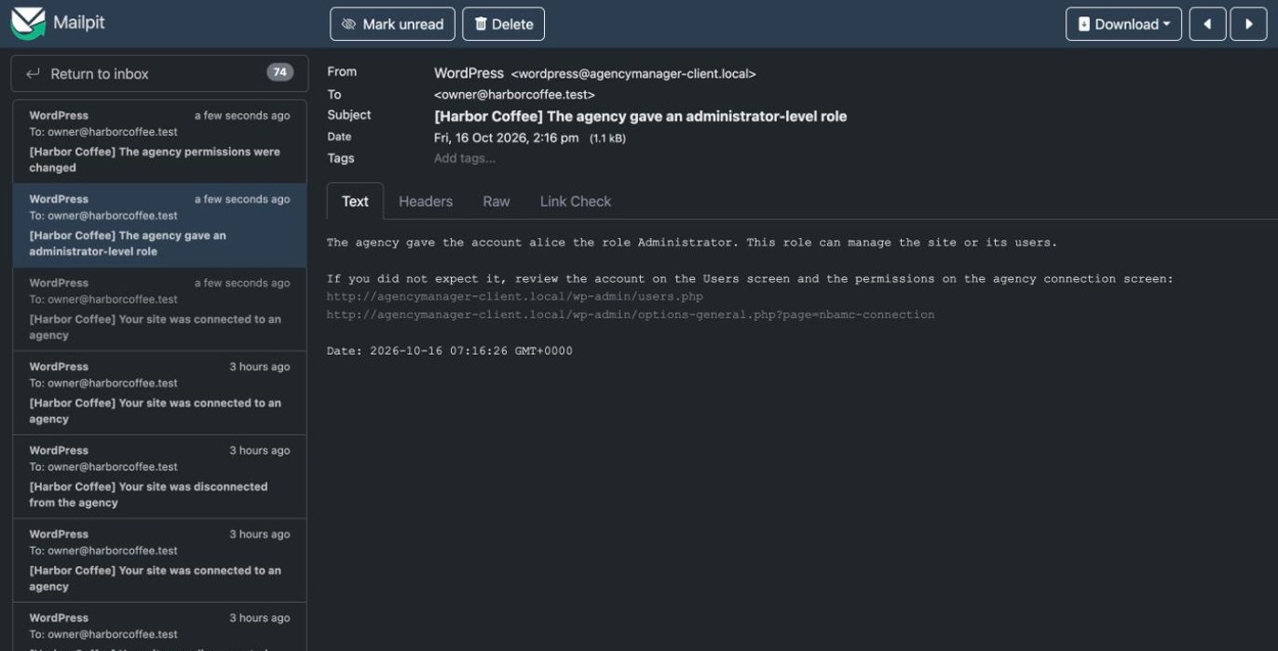 Example email: the agency gave an administrator-level role