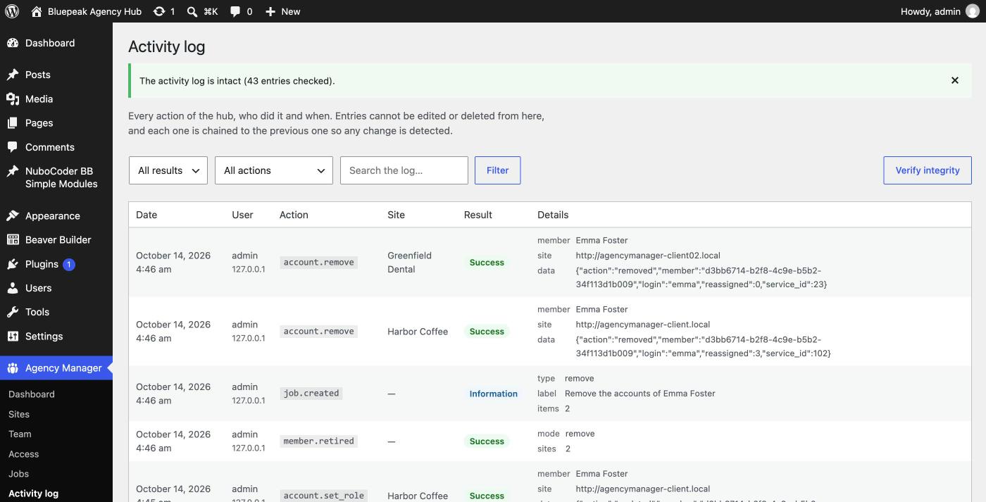 Activity log integrity verified message