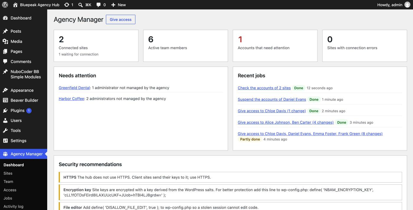 Hub dashboard with two connected sites