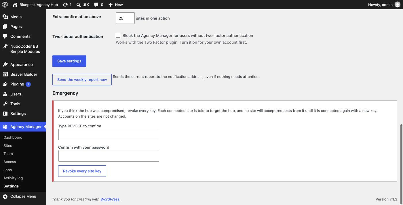 Emergency section with revoke every site key button