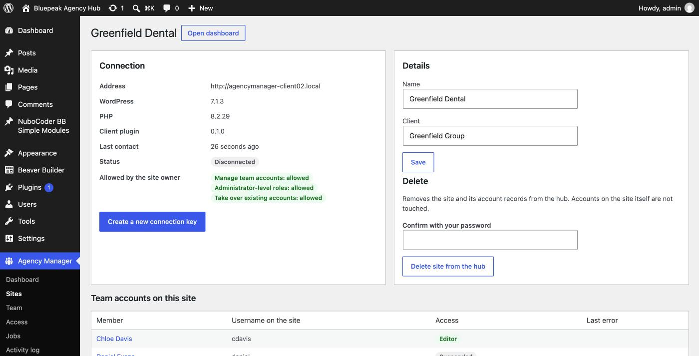 A disconnected site ready for a new connection key