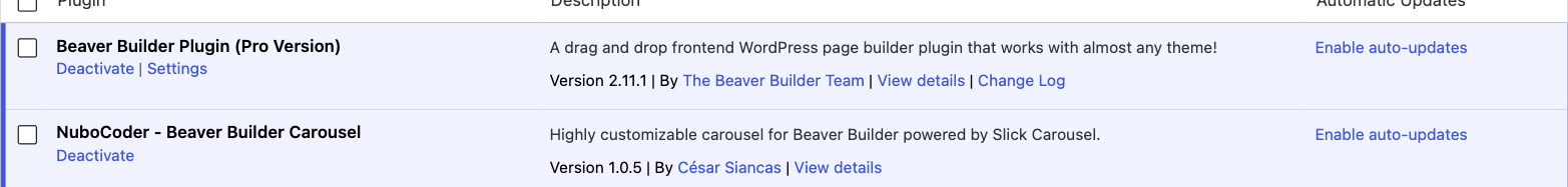 Plugin activated in the WordPress Plugins list